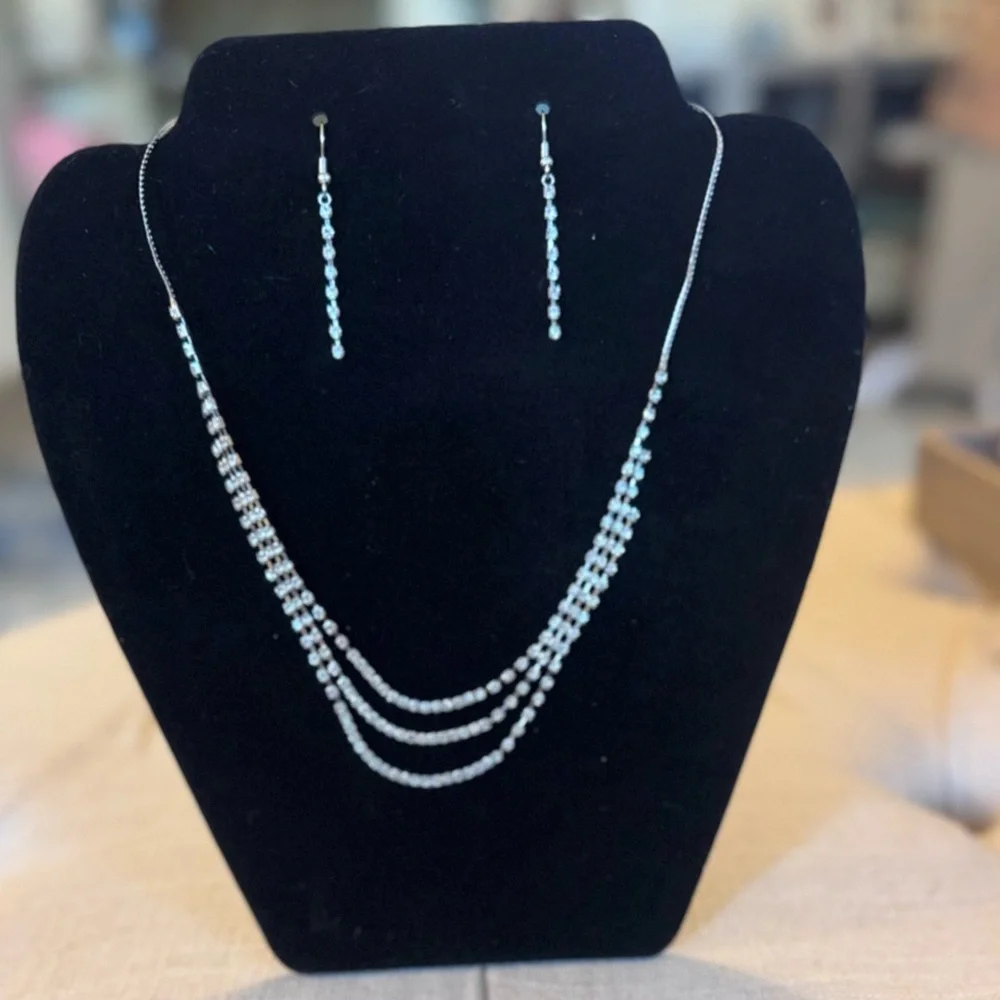 Silver Radiance Triple-Strand Necklace & Earring Set